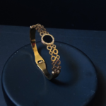 Anti Tarnish Black Stone Open Bangle(Adjustable)