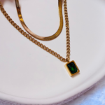 Stainless Steel green emerald double layer chain