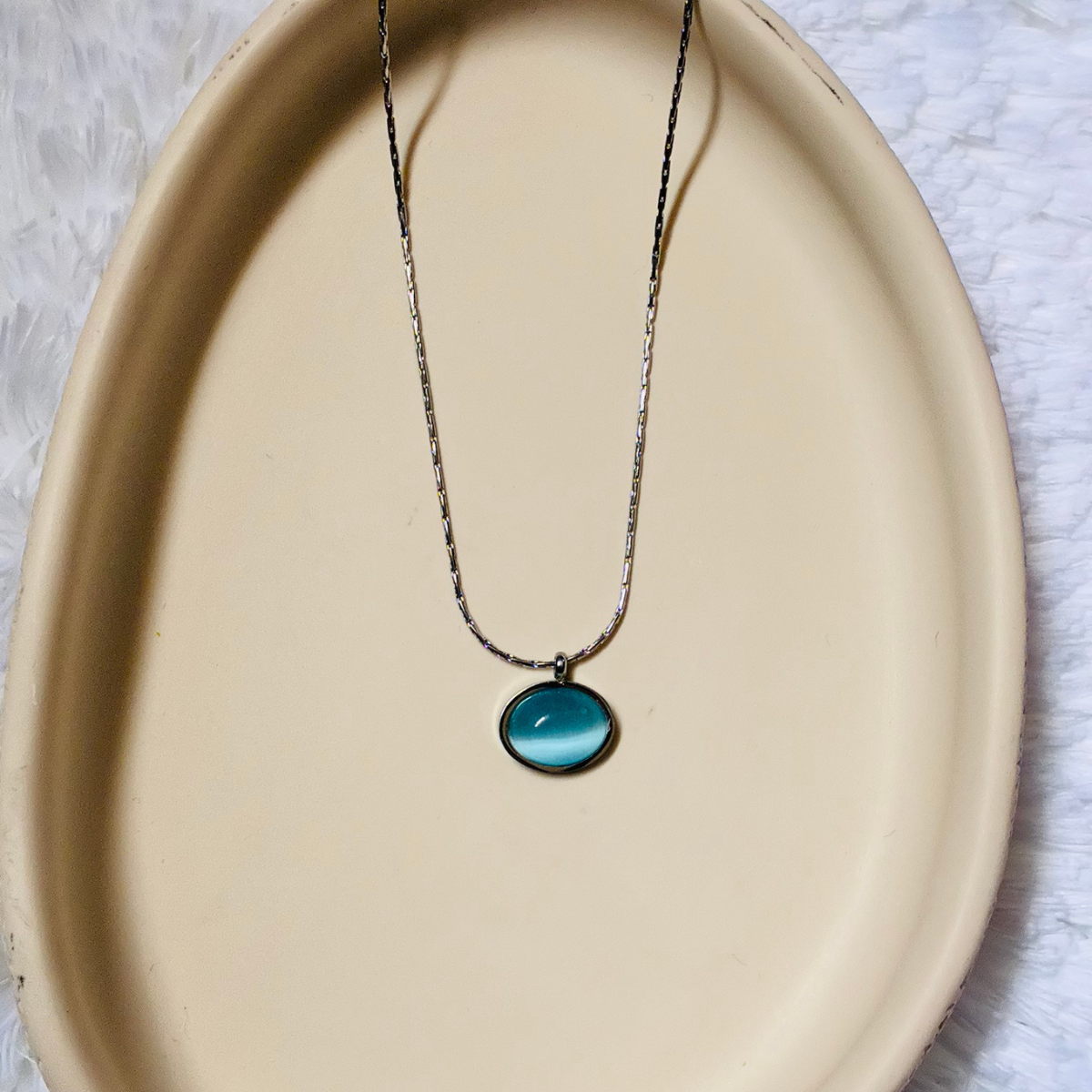 RSN09 Stainless Steel Round Aqua blue pendent Necklace - Image 1