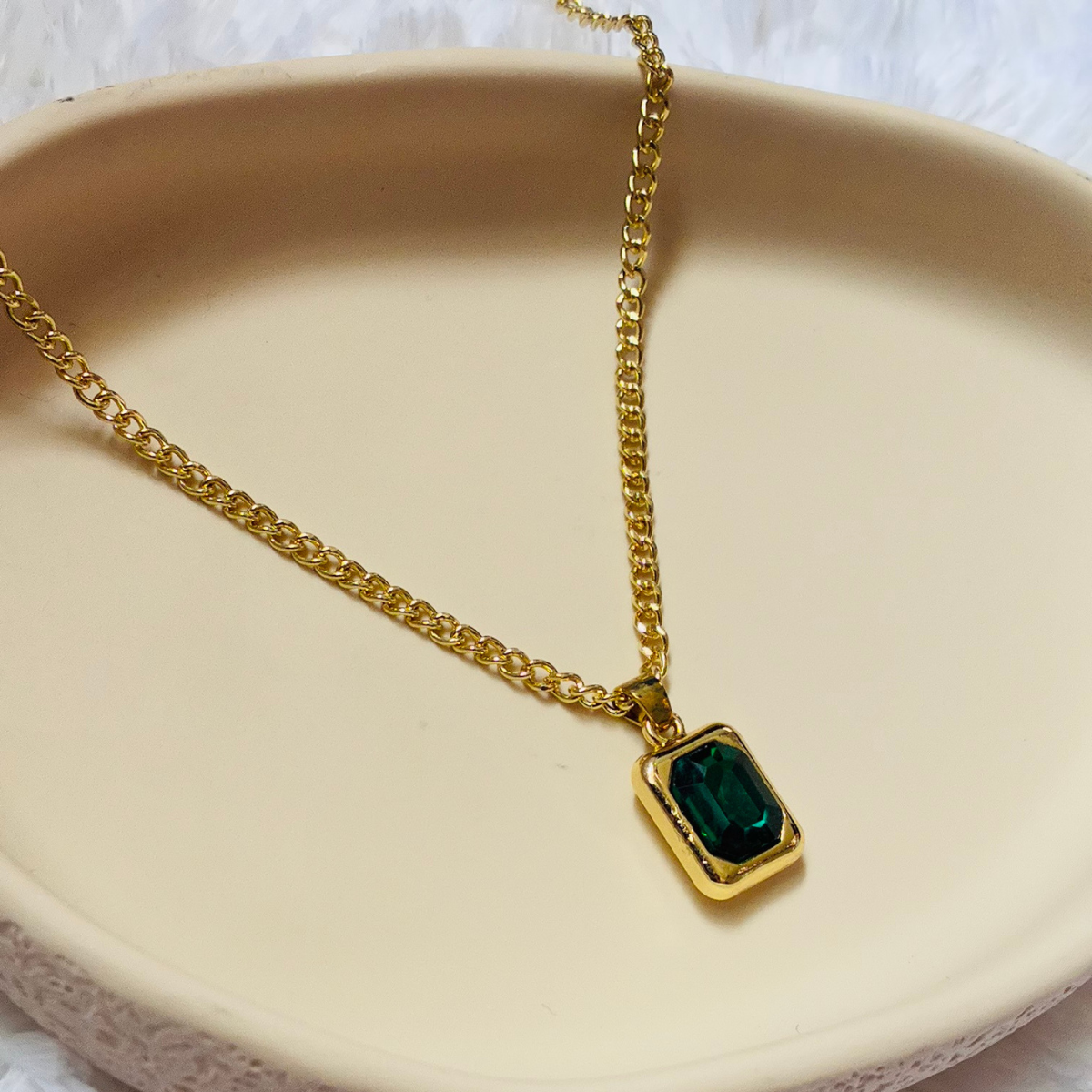 RSN13 Anti Tarnish Green Stone Pendant Necklace for Women – Stainless Steel Daily Wear Jewellery - Image 1