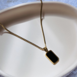 Anti Tarnish Black Stone Pendant Necklace